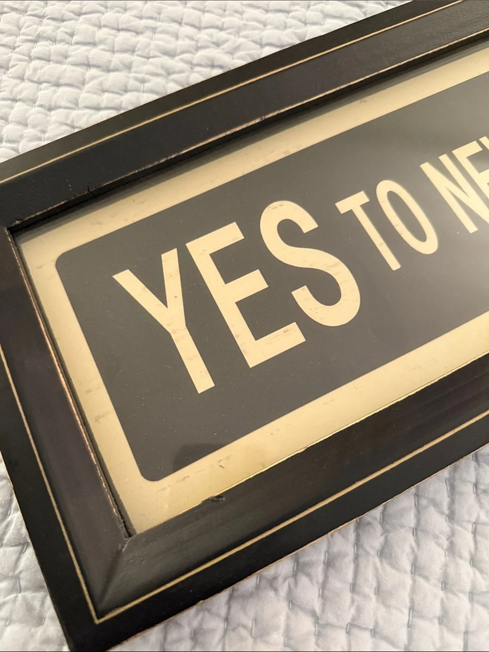 Pottery Barn “Yes to New Adventures” Framed Decor, 25.5”x7.5”x1”, new condition
